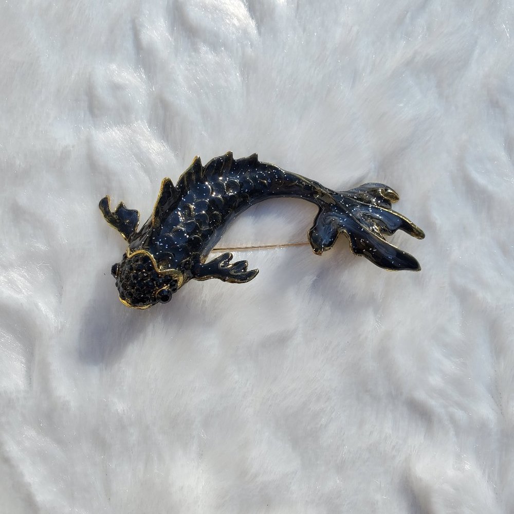 Black Enameled Fish Brooch